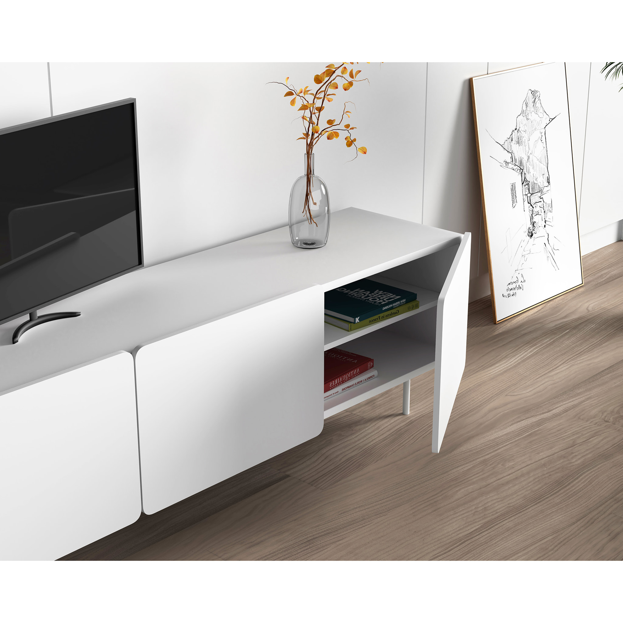 Bajo tv 3 puertas Biscuit blanco 54x180x44 cm
