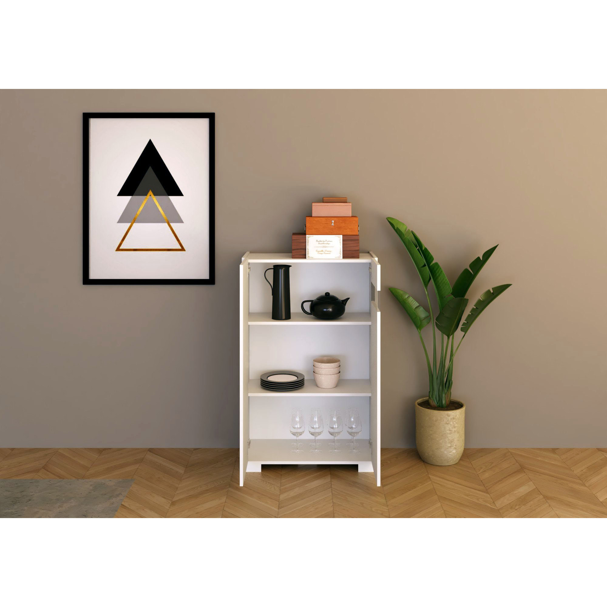 Aparador alto 2 puertas 70x35x110 Riflesso blanco brillante