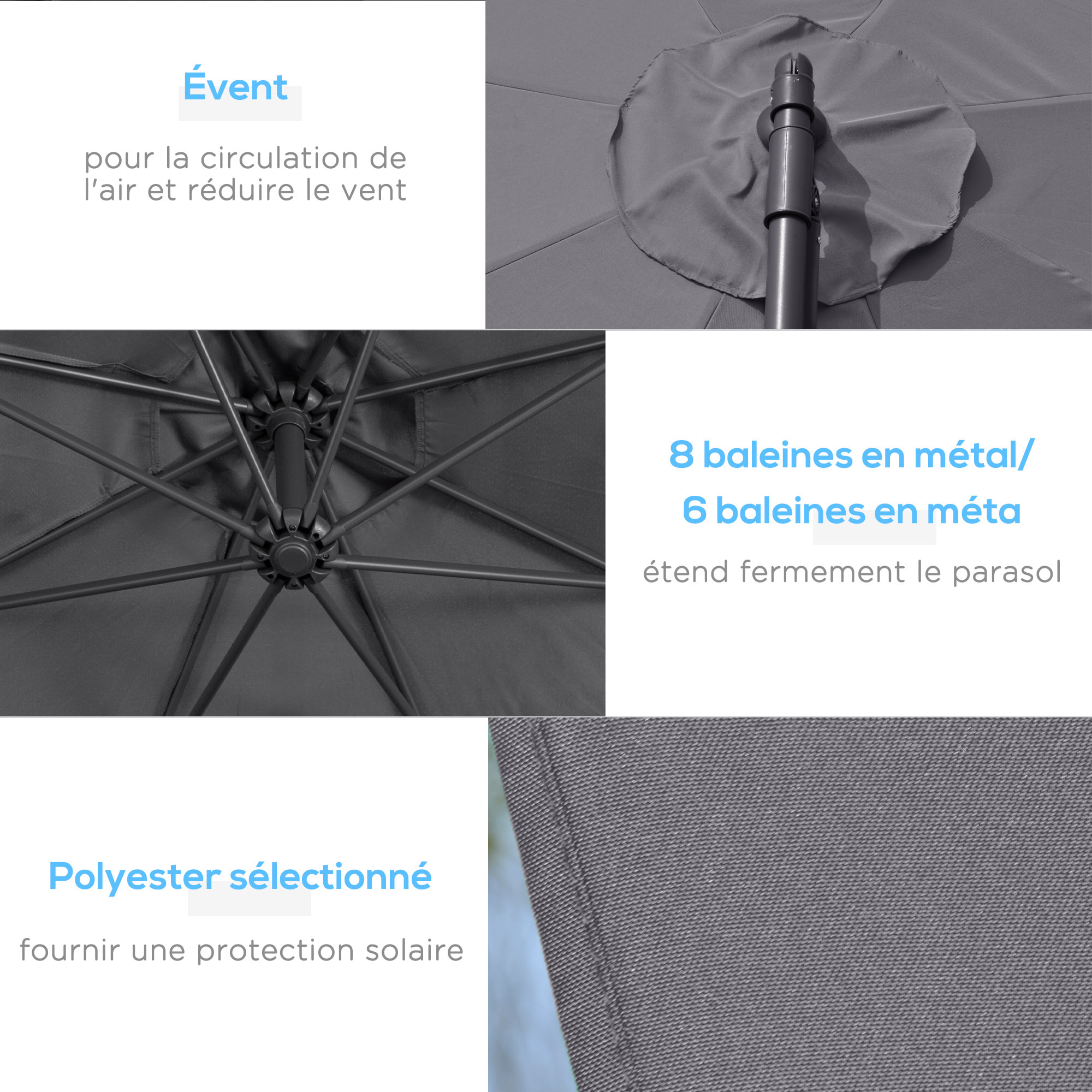 Parasol déporté octogonal – Design pratique – Ø3 m