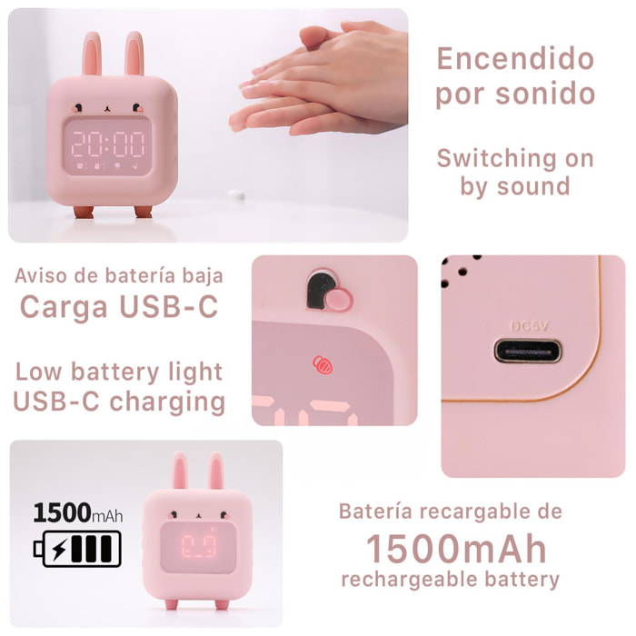 Reloj despertador infantil Conejito con luz LED. Batería recargable.