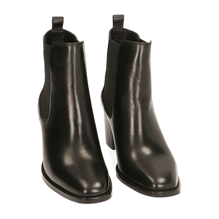 Chelsea boots neri in pelle, tacco 6,5 cm