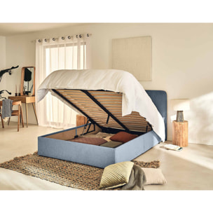 Goyave - lit coffre - 140x190 - en tissu - sommier inclus - Bleu