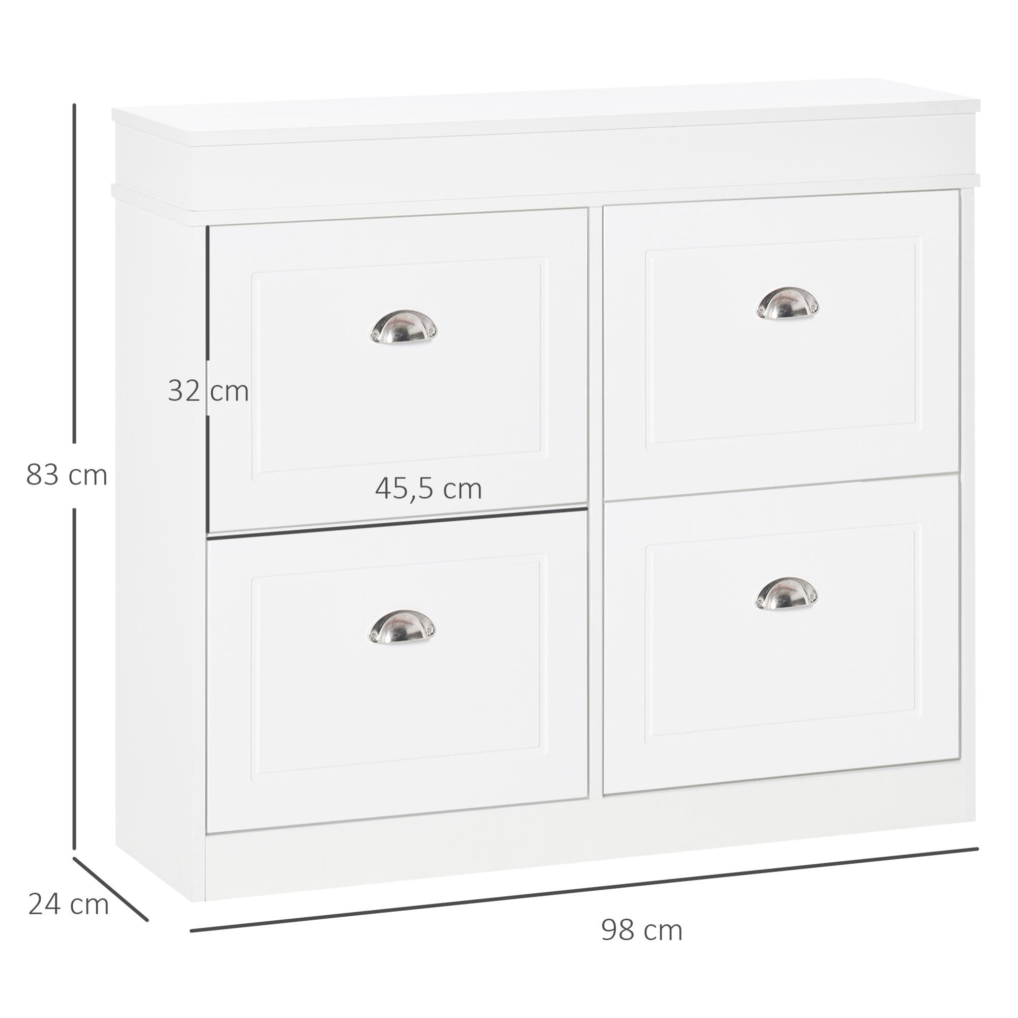 Mueble Zapatero de 4 Puertas Zapatero Estrecho con Estantes Ajustables y Extraíbles Capacidad de 16 Pares para Pasillo Entrada Recibidor 98x24x83 cm Blanco