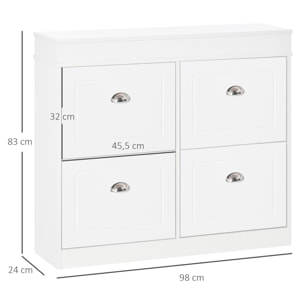 Mueble Zapatero de 4 Puertas Zapatero Estrecho con Estantes Ajustables y Extraíbles Capacidad de 16 Pares para Pasillo Entrada Recibidor 98x24x83 cm Blanco