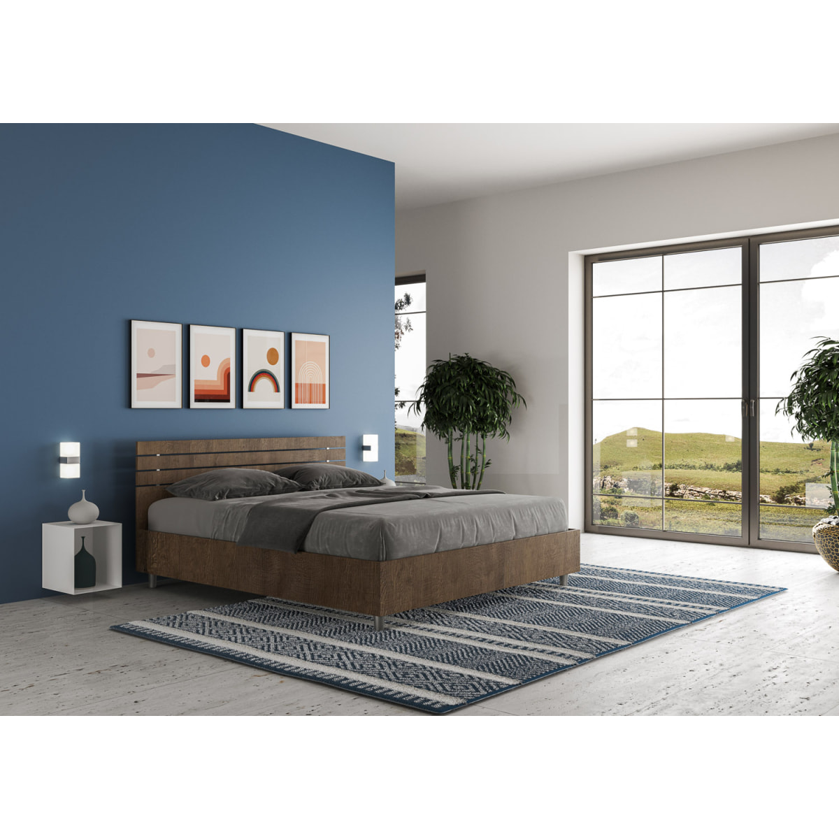 Letto contenitore 160x200 testata dritta con doghe noce Ankel