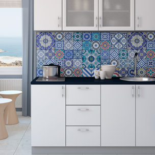 Stickers muraux - Sticker Mural Carrelage adhésif Cuisine Salle de Bain - 60 STICKERS CARREAUX DE CIMENT AZULEJOS FLORA