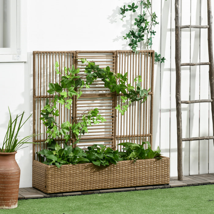 Jardinière avec treillis haut dim. 103L x 29l x 103H cm résine tressée PE aspect rotin marron