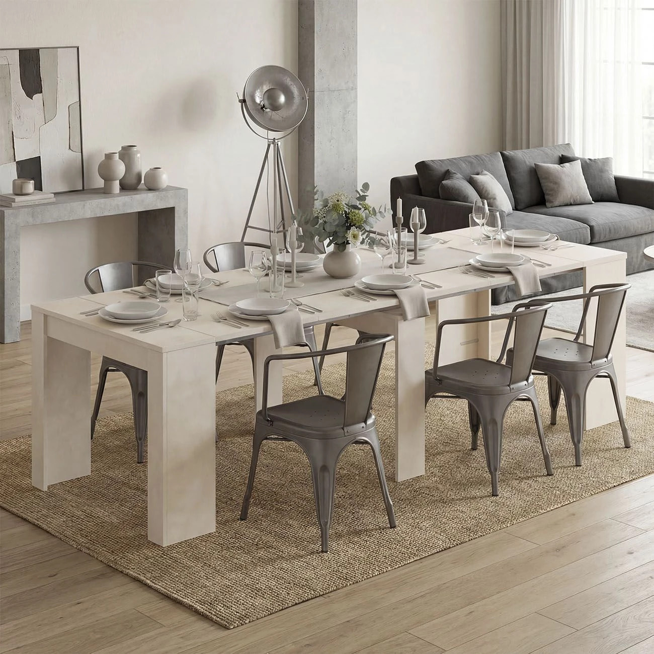 Mesa consola extensible con efecto en microcemento beige 50-235x90 cm Denis Microcemento Beige