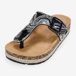 Sandalias de dedo negras con esparto