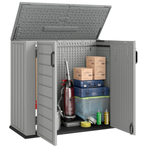 Armario de Exterior de HDPE, 940L, Caseta de Jardín Exterior con Tapa Abatible, 2 Puertas, Cerradura, Cobertizo de Jardín para Almacenaje Herramientas, 142x67x119 cm, Gris Claro