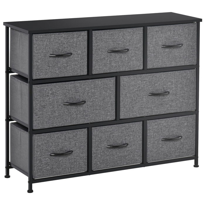 Commode meuble de rangement 8 tiroirs pliables en tissu 100 x 30 x 78,5 cm anthracite