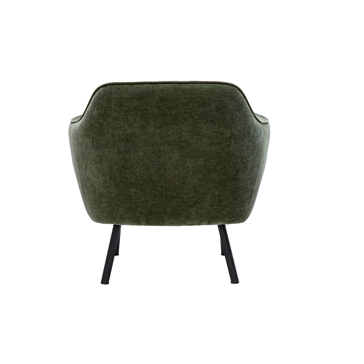 Fauteuil design en tissu effet velours vert kaki et métal noir LAURENS