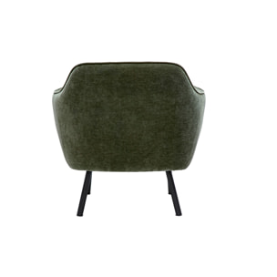 Fauteuil design en tissu effet velours vert kaki et métal noir LAURENS