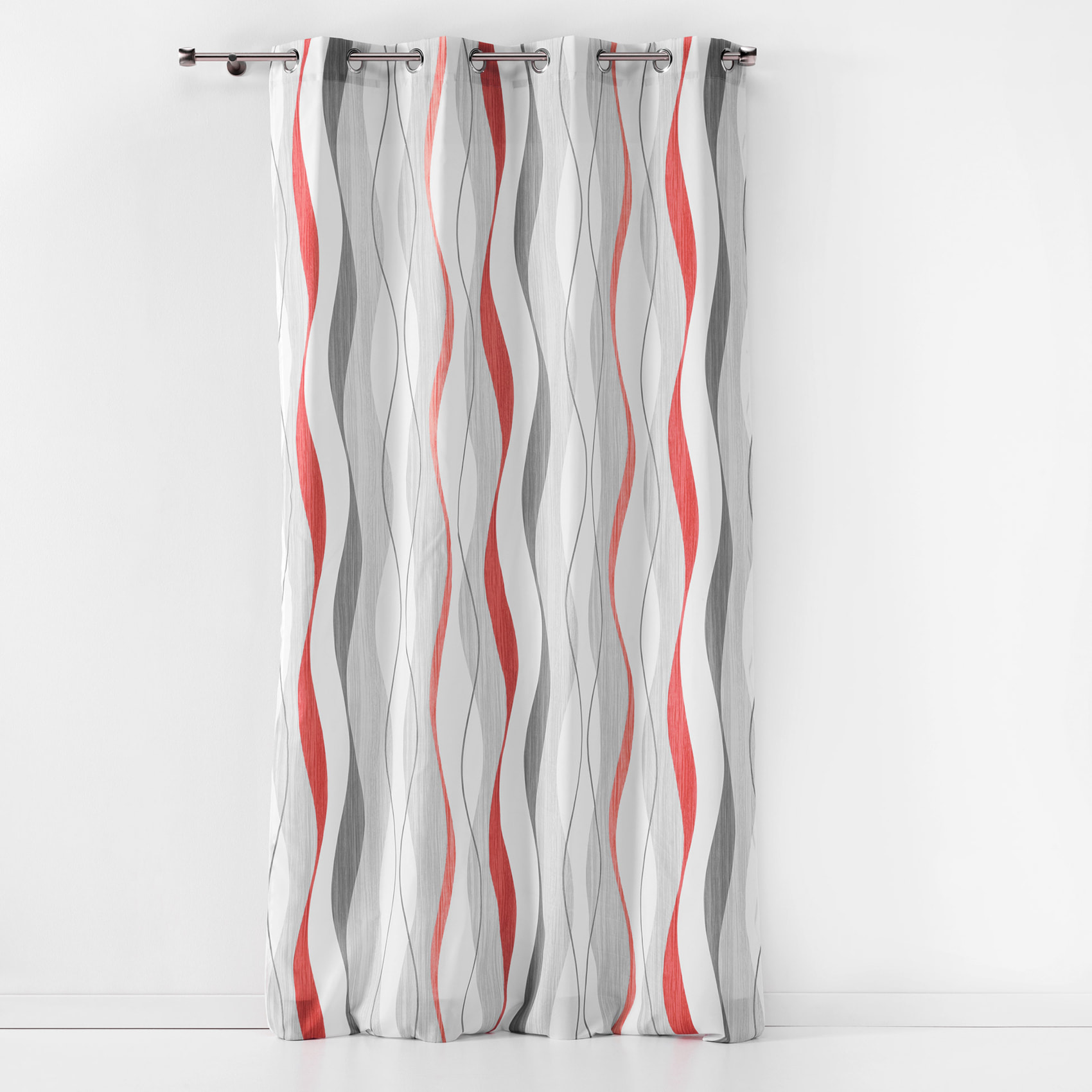 Rideau tamisant à rayures ondulées - Rouge