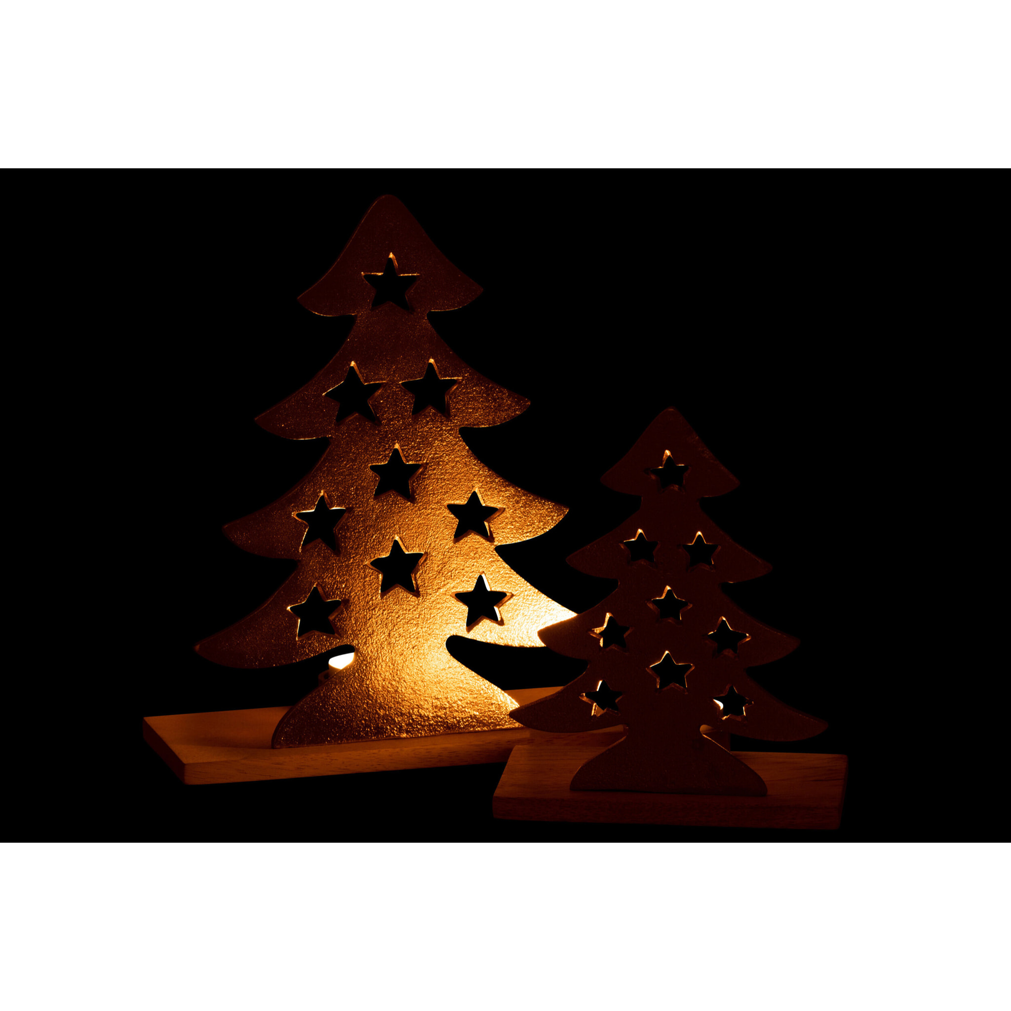 J-Line bougeoir Sapin de Noël  - aluminium/bois - naturel/or - large