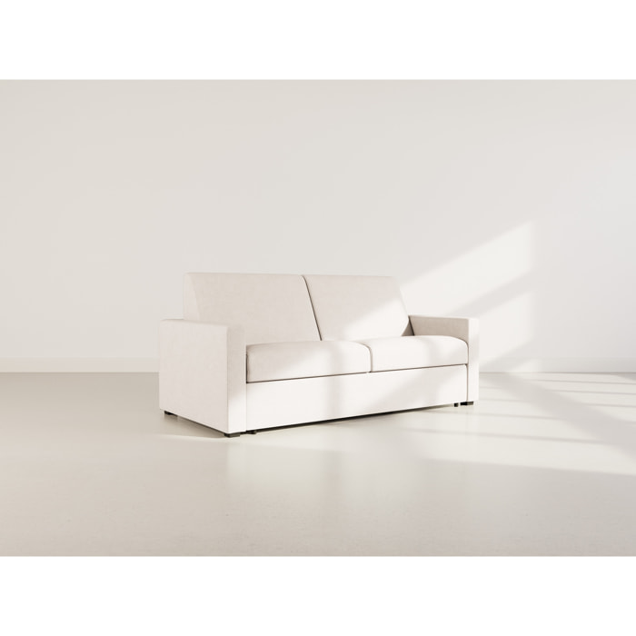 Julia - canapé lit 3 places convertible express couchage quotidien 140 cm matelas 14 cm en tissu - Beige