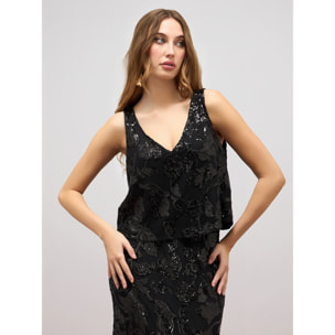 Oltre - Crop top in tulle and sequins - Negro