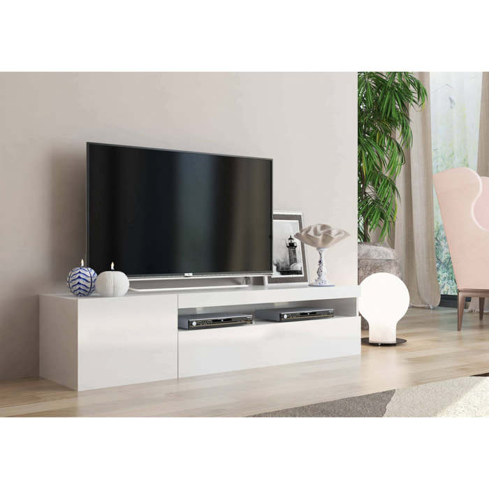 Mobile da soggiorno Porta TV, Made in Italy, Supporto per TV a 2 ante, Porta TV da salotto, cm 150x40h37, colore Bianco lucido