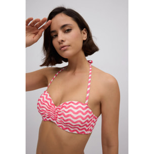 Top bikini a fascia push-up con onde fucsia