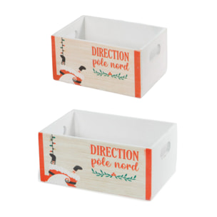 Set 2 Cassette In Legno Decorative Natalizie Modello Pole Nord