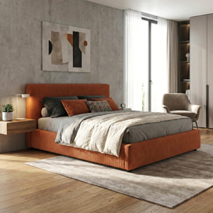 Lit coffre Colisée avec tête de lit | Robuste et confortable | Montage simple rapide | Velours Côtelé | Terracotta