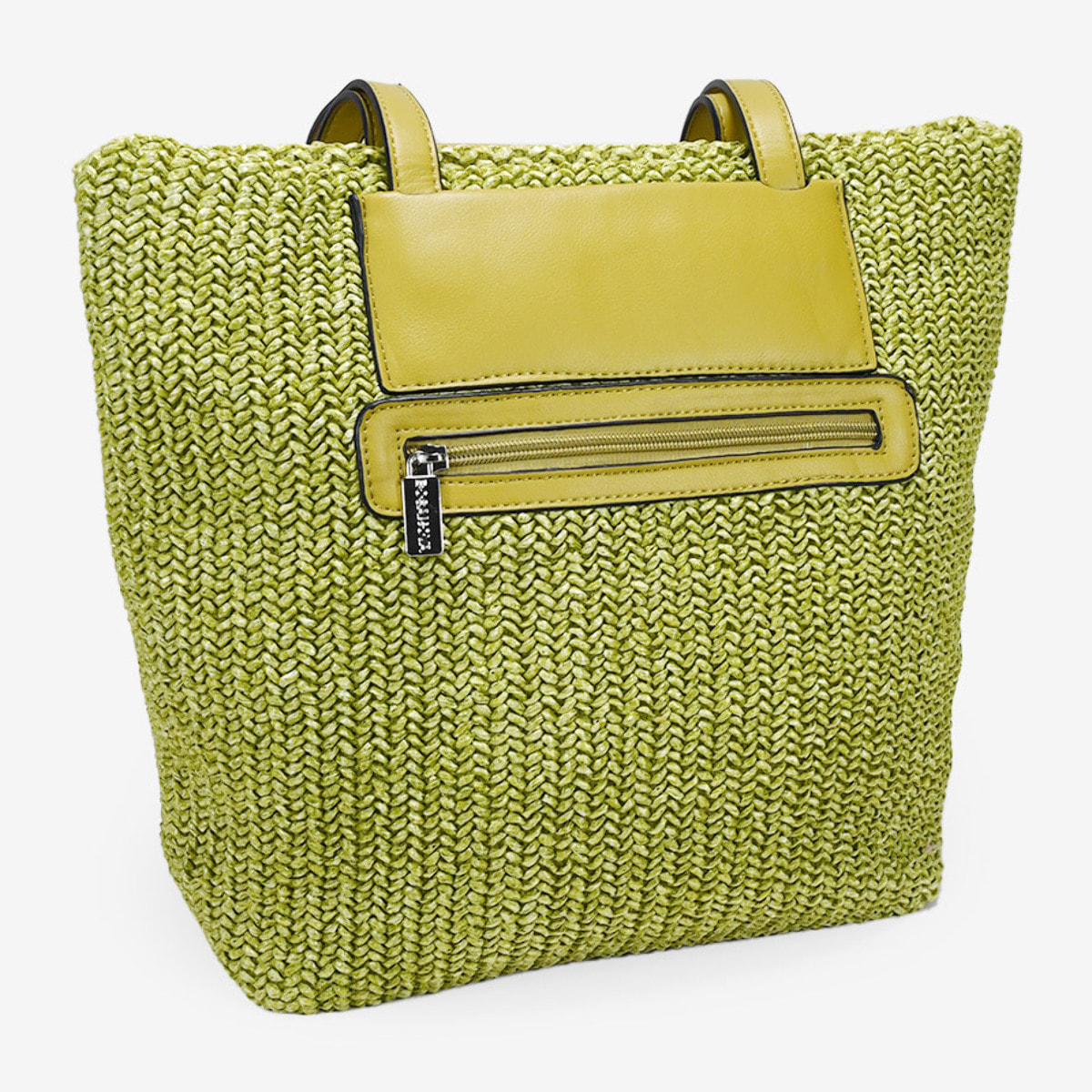 Bolso de hombro verde en rafia con cremallera