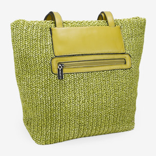 Bolso de hombro verde en rafia con cremallera