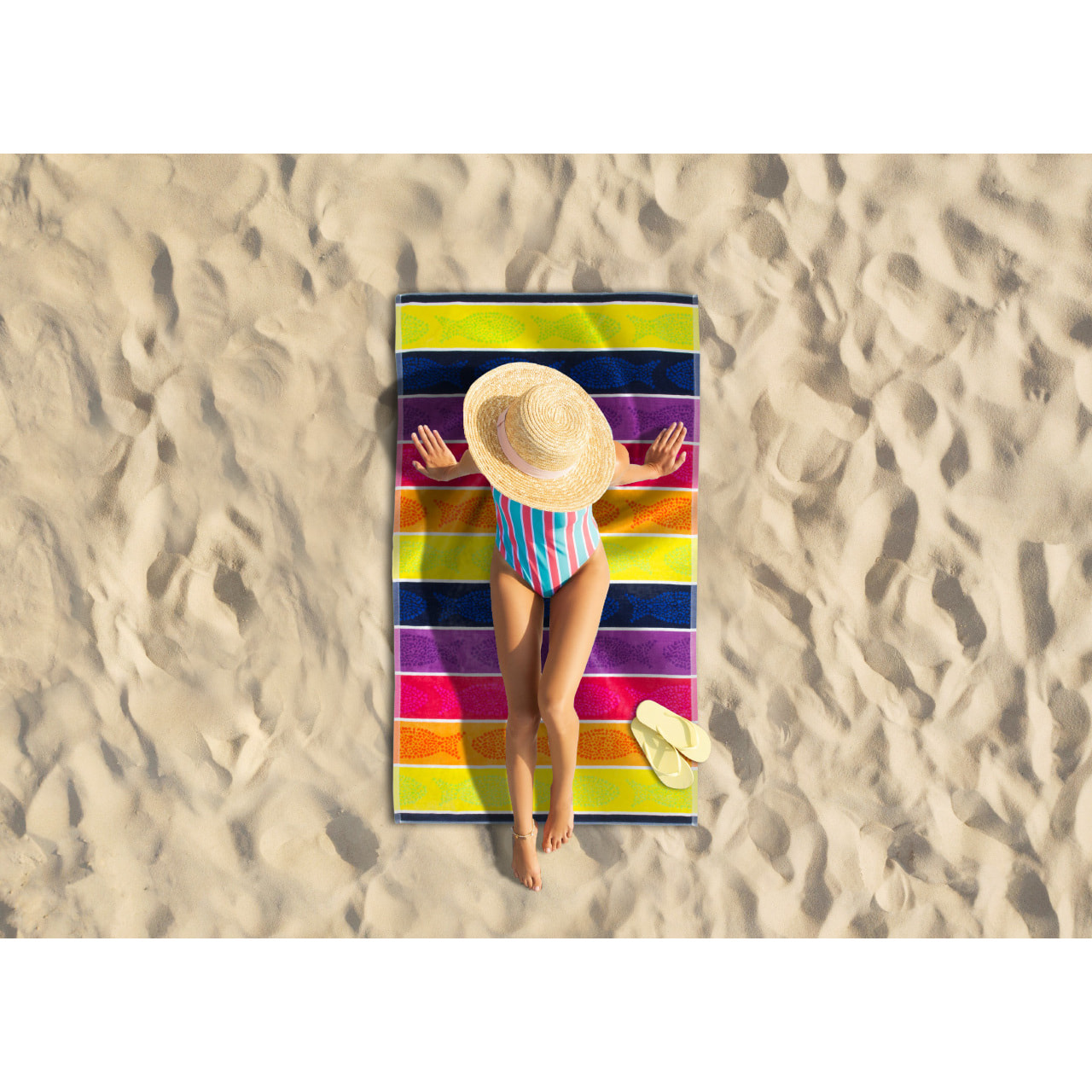 Telo Mare Spugna Jacquard Spiaggia Disegno Fish Pois