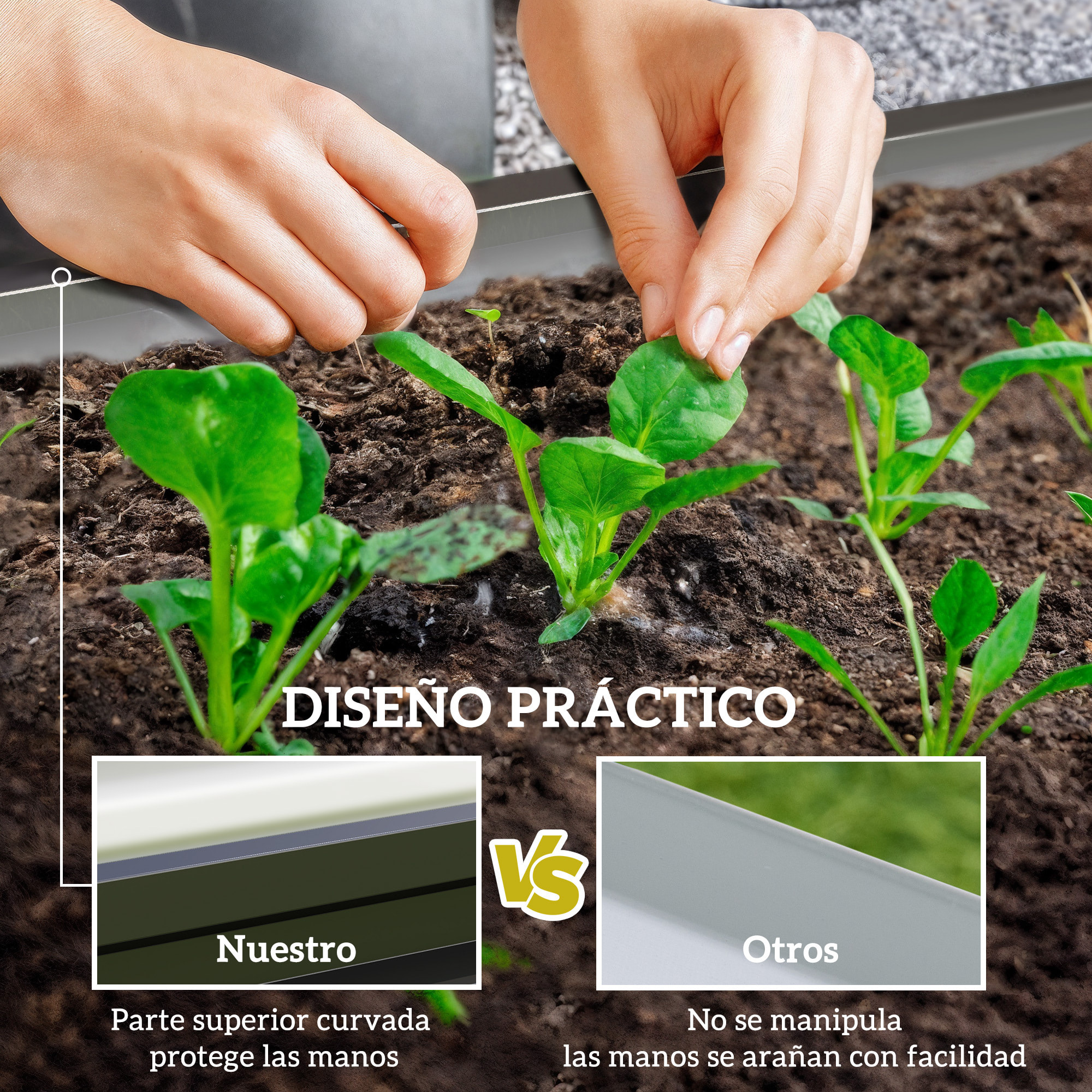 Jardinera Exterior Grande de Acero Galvanizado, Huerto Urbano Elevado para Cultivar Plantas, Flores, Hierba, Macetero Exterior Rectangular con Fondo Abierto, 120x60x30,5 cm, Gris