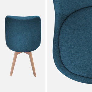 Lot de 4 chaises scandinaves revêtement tissu bleu foncé. pieds bois de hêtre - Nils