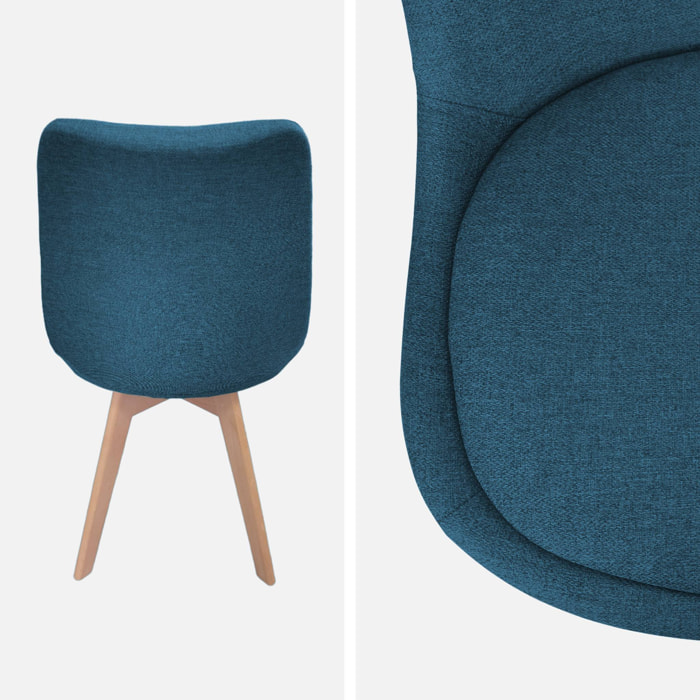 Lot de 4 chaises scandinaves revêtement tissu bleu foncé. pieds bois de hêtre - Nils