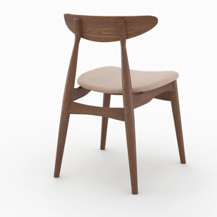 Lot de 2 chaises en tissu beige et bois foncé d'hévéa - Josette