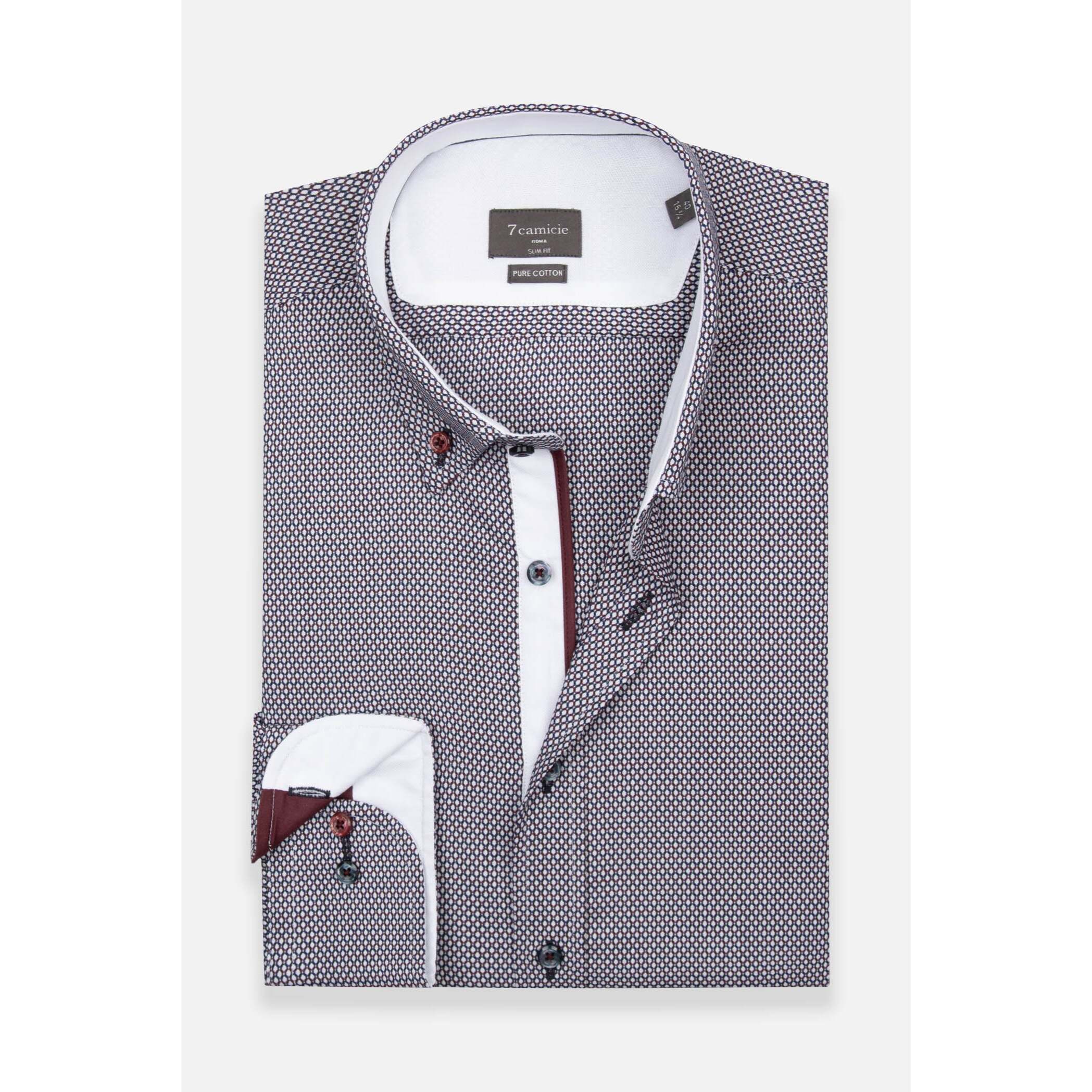 Camicia Uomo Botton Down Slim Jacquard Fantasia Blu/Bordeaux