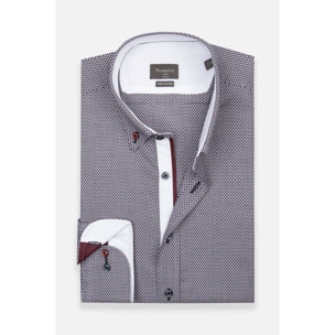 Camicia Uomo Botton Down Slim Jacquard Fantasia Blu/Bordeaux