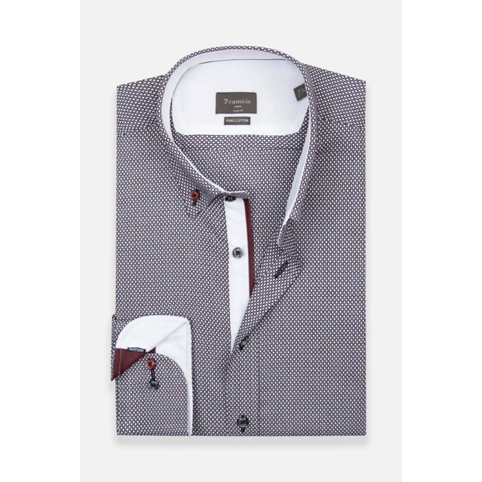 Camicia Uomo Botton Down Slim Jacquard Fantasia Blu/Bordeaux