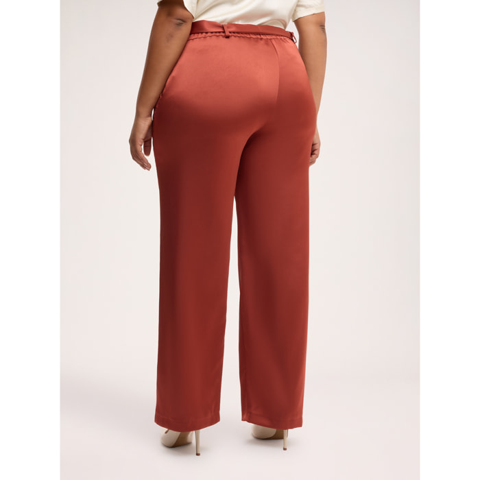 Fiorella Rubino - Pantaloni in raso con cintura - Marrone