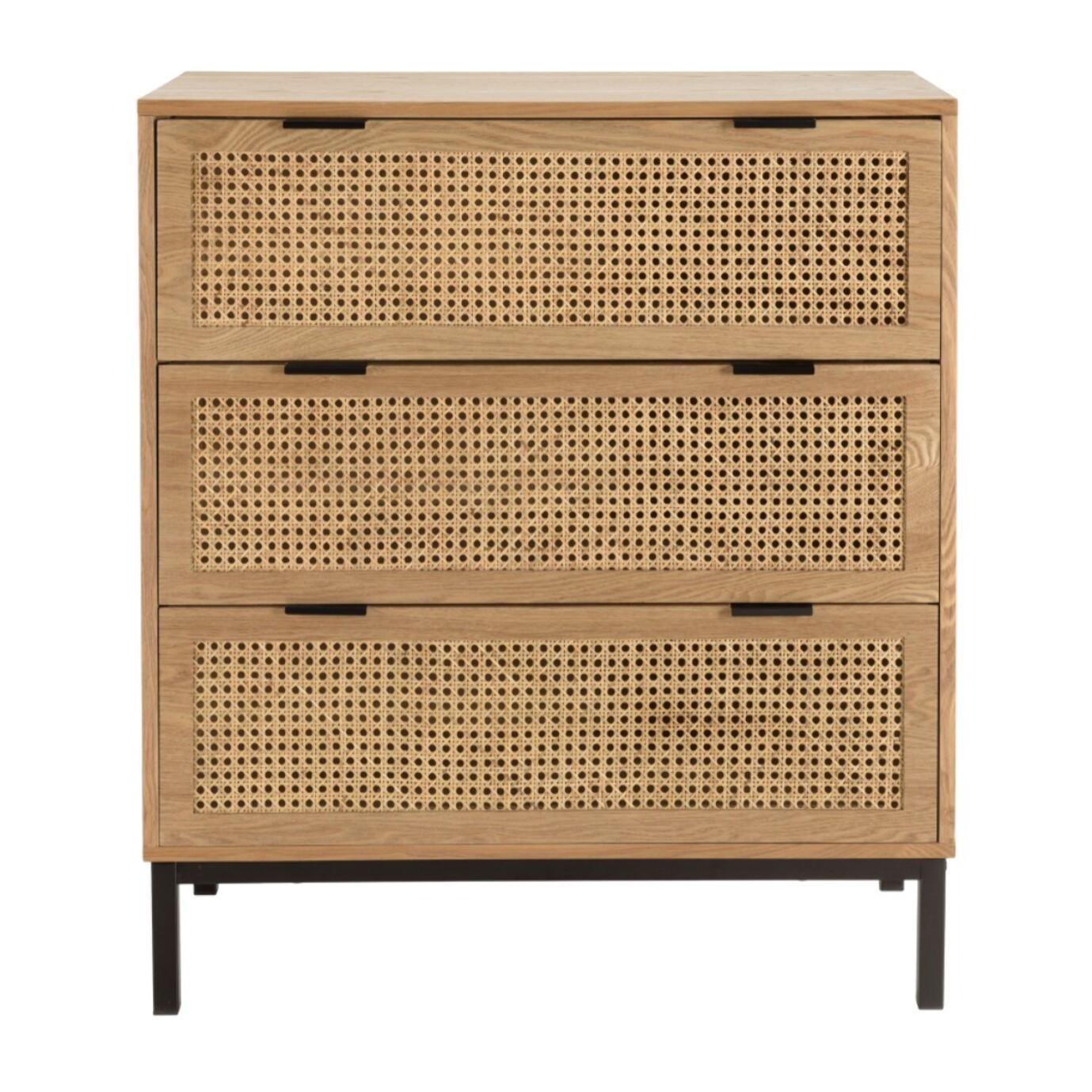 MARCEAU - Commode 3 tiroirs cannage naturel pieds métal noir