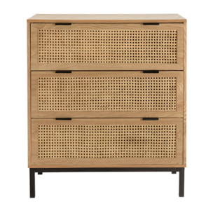 MARCEAU - Commode 3 tiroirs cannage naturel pieds métal noir