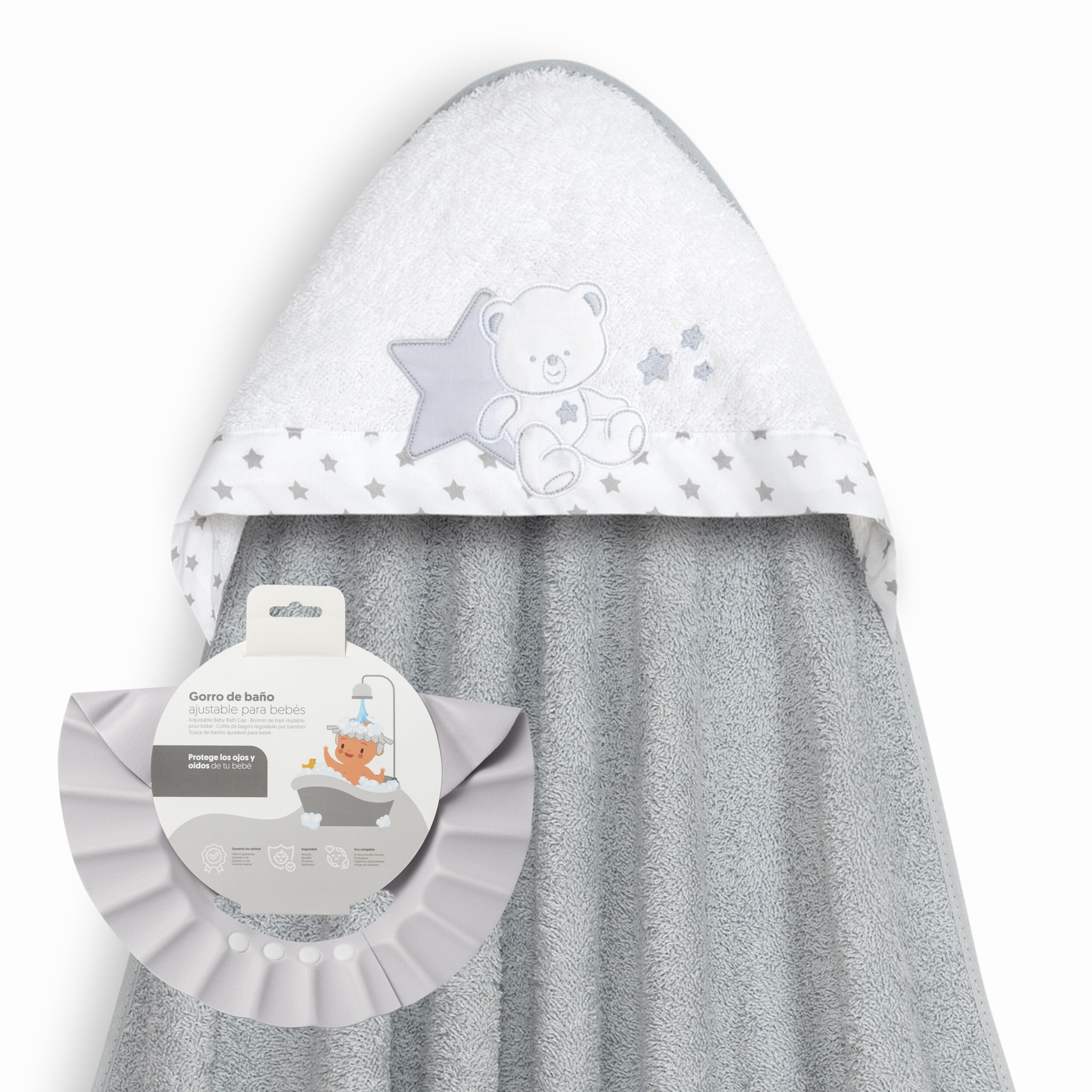 Capa Baño 1X1 Mod Osito Sentado Estrella+ Gorro Gris