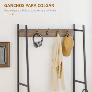 HOMCOM Perchero con Zapatero Perchero con Banco Mueble Recibidor con 5 Ganchos Puerta y Estante Abierto para Pasillo Entrada 84x40x169 cm Marrón Rústico