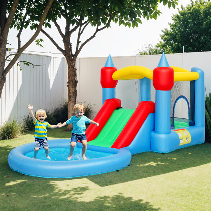 Castillo Hinchable con Soplador 4 en 1 Castillo Inflable para Niños con Tobogán Foso de Bolas Canasta y Bolsa de Transporte para Exterior Interior 415x205x190 cm
