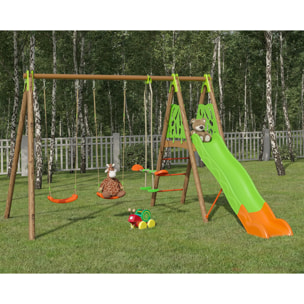 Balançoire en bois poutre métal 2,30 m Techwood Premium AKEO - 6 enfants