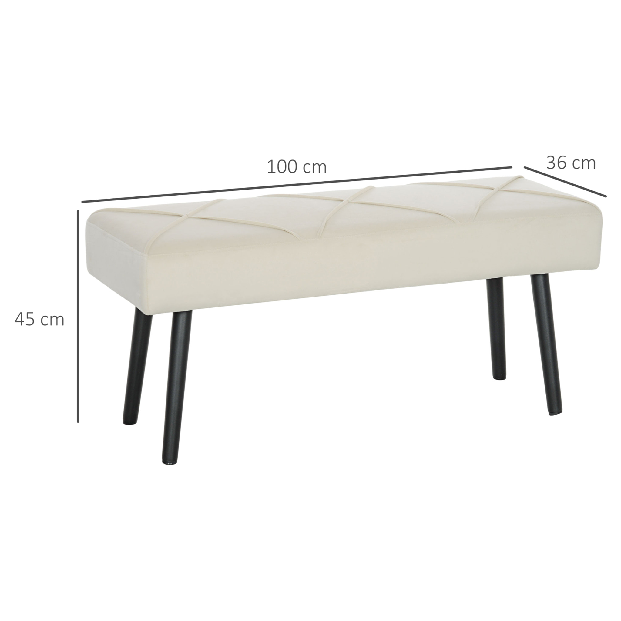 Taburete Pie de Cama Multifuncional, Banco Pie de Cama Moderno, Banco Dormitorio con Asiento Acolchado y Patas de Acero, Carga 120 kg, para Entrada, Pasillo, Salón, 100x36x45 cm, Blanco Crema