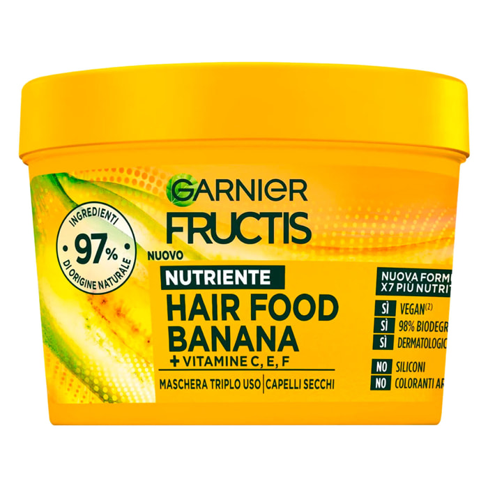 Maschera Nutriente per Capelli Secchi Fructis Hair Food Banana Triplo Uso Vegan - Barattolo da 390ml