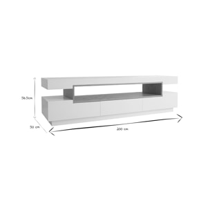 Meuble TV design blanc et bois L200 cm LIVO