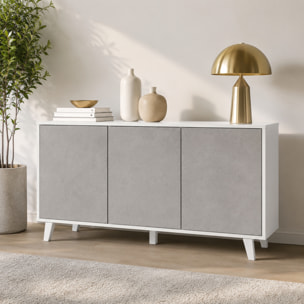 Credenza Moderna Madia 3 Ante Senza Maniglie Design Minimal Con Piedini RialzatiPer Soggiorno Ingresso 154 x 72 x 40 Cm Bianco e Grigio Cemento