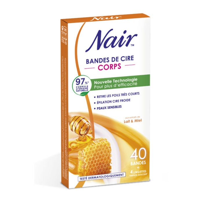 Pack de 3 - Nair - Bandes de cire froides corps douceur aux extraits de lait & miel