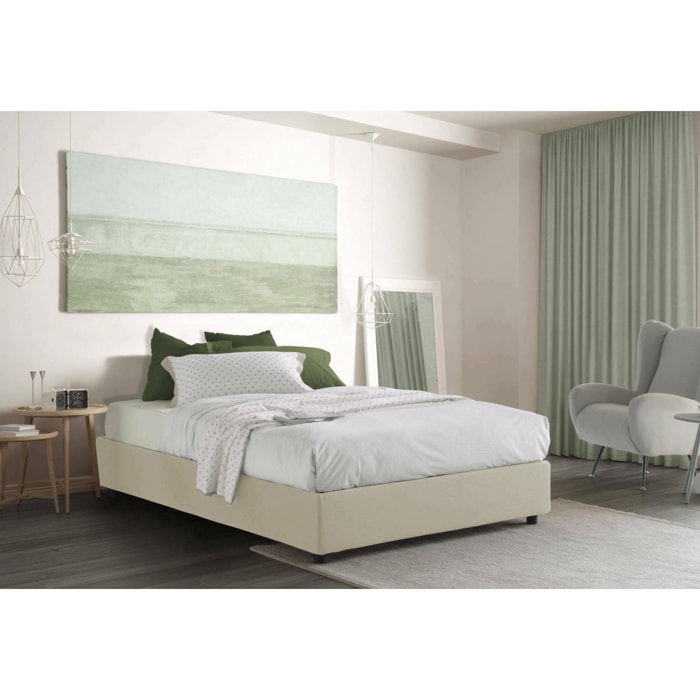 Letto alla francese Attilino, Letto contenitore in tessuto, Apertura frontale, adatto per materasso Cm 140x190, 100% Made in Italy, Beige