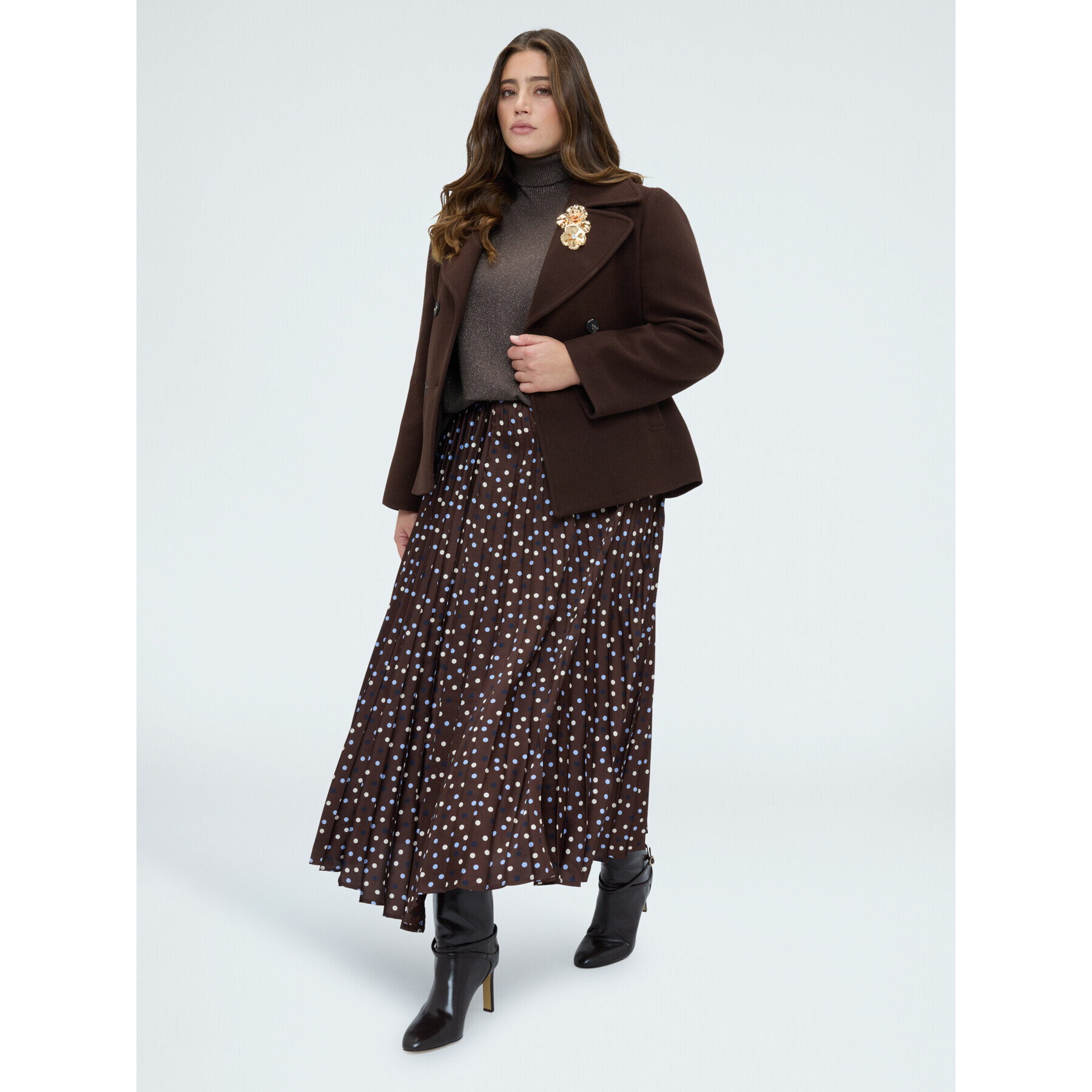 Fiorella Rubino - Gonna lunga a pois in raso plissé - Marrone