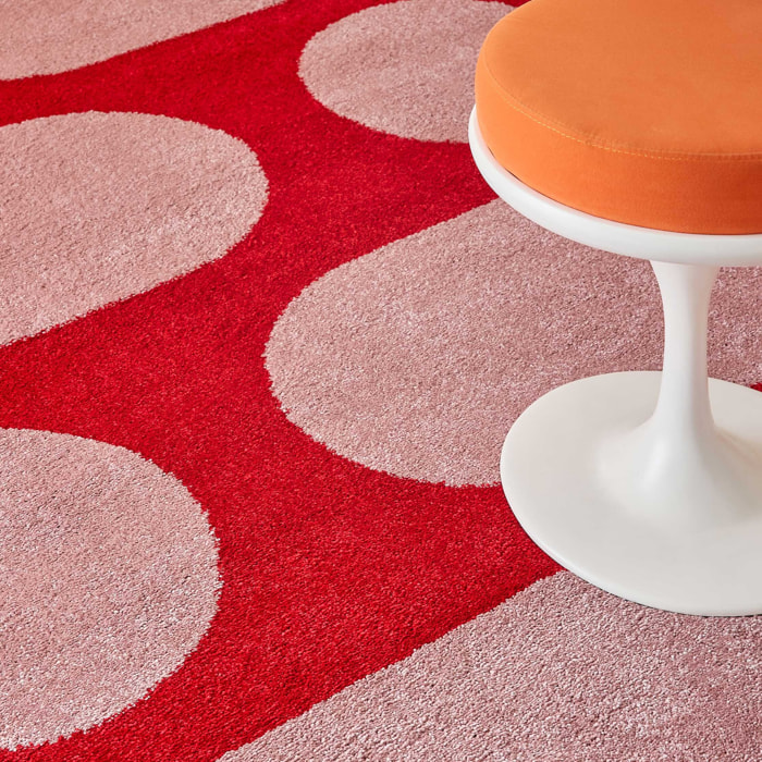 GROOVY - Tapis rétro coloré à motif géométrique - Confortable et moelleux - Rouge